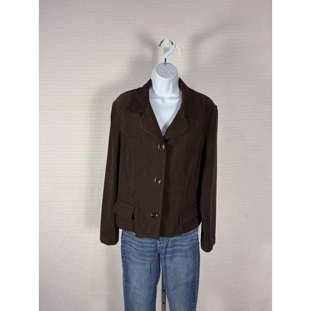 Women’s Button Down Overshirt Top/Dark Brown Blazers Long Sleeve Size 14